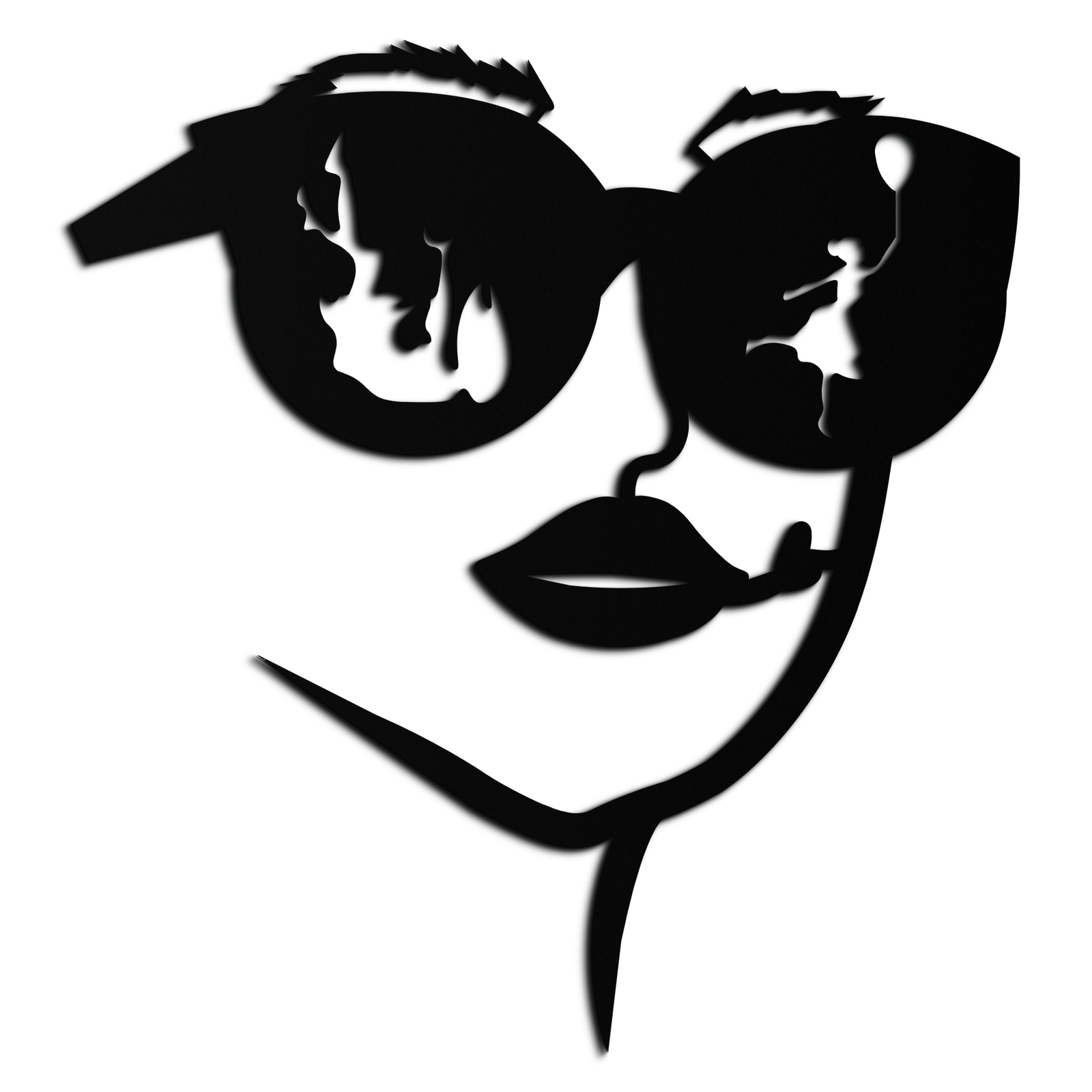 Modern Woman Face with Sunglasses Metal Wall Art – Abstract Reflective Scene Black Steel Decor for Contemporary Interiors- KAF460