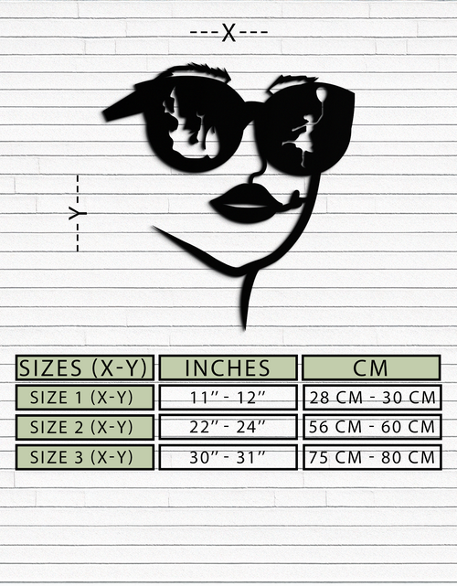 Load image into Gallery viewer, Modern Woman Face with Sunglasses Metal Wall Art – Abstract Reflective Scene Black Steel Decor for Contemporary Interiors- KAF460