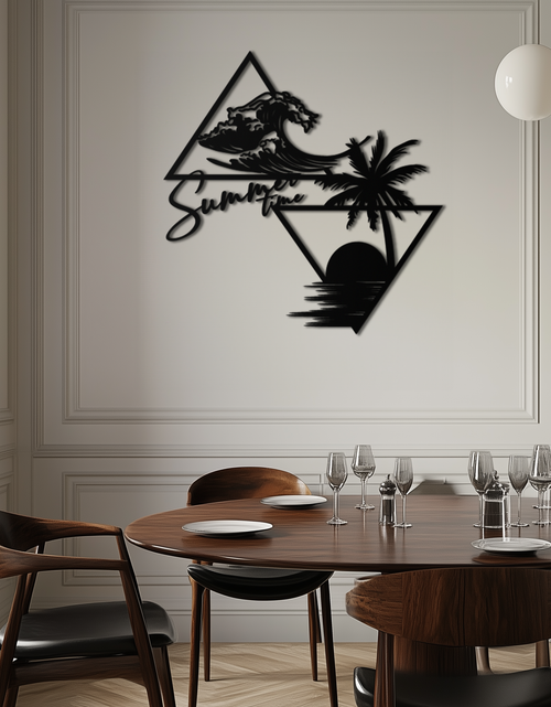 Load image into Gallery viewer, Summer Time Beach Scene Metal Wall Art – Tropical Ocean Waves and Palm Tree Black Steel Decor for Coastal Interiors- KAF461