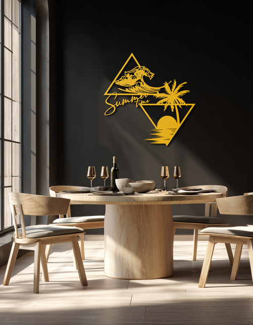 Load image into Gallery viewer, Summer Time Beach Scene Metal Wall Art – Tropical Ocean Waves and Palm Tree Black Steel Decor for Coastal Interiors- KAF461