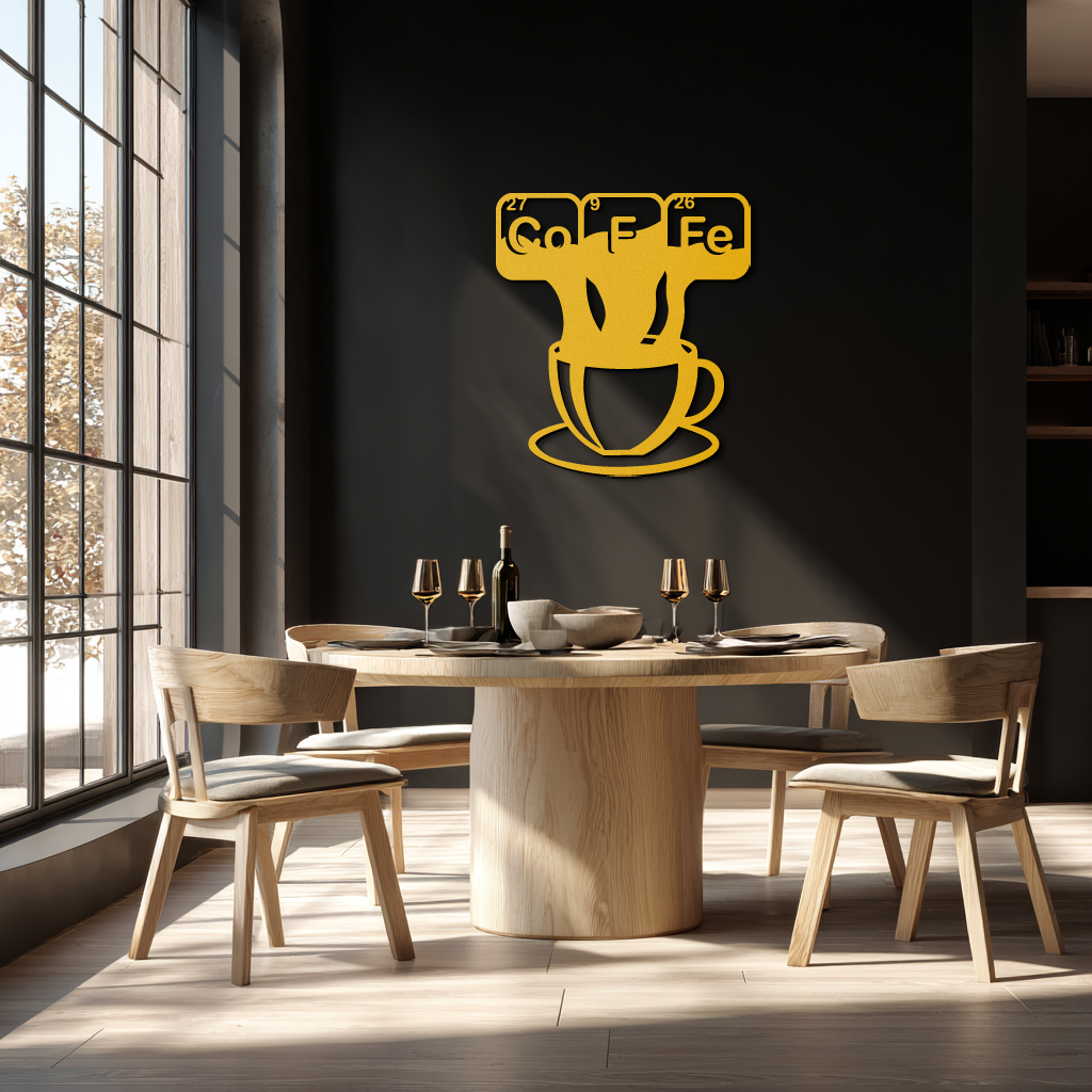 Coffee Elements Chemistry Metal Wall Art – Scientific Coffee Cup Black Steel Decor for Kitchens, Cafés, and Offices- KAF462