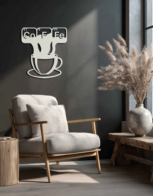 Load image into Gallery viewer, Coffee Elements Chemistry Metal Wall Art – Scientific Coffee Cup Black Steel Decor for Kitchens, Cafés, and Offices- KAF462