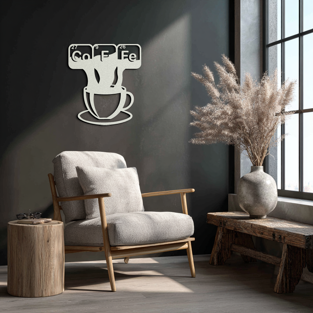 Coffee Elements Chemistry Metal Wall Art – Scientific Coffee Cup Black Steel Decor for Kitchens, Cafés, and Offices- KAF462
