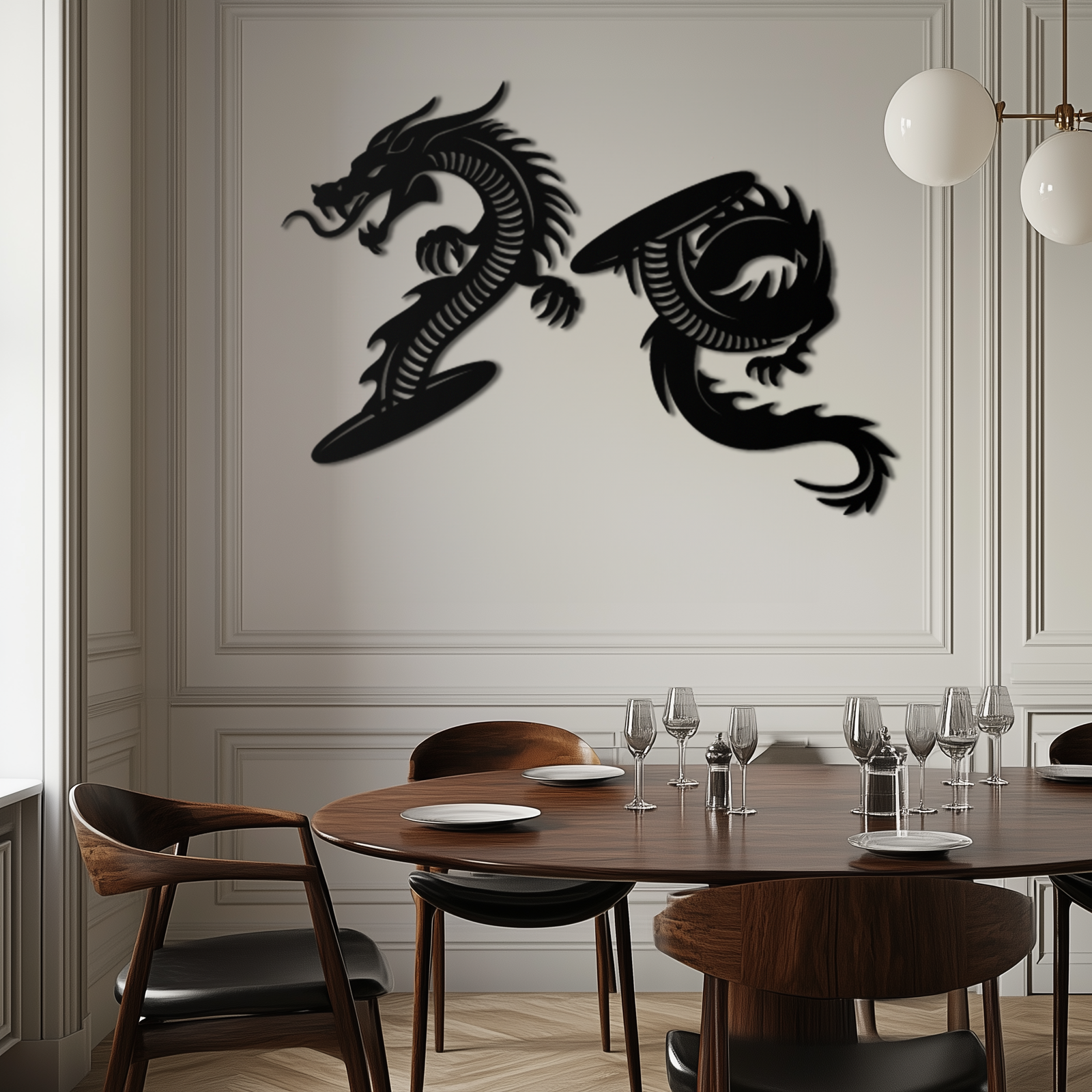 Yin Yang Dragon Duo Metal Wall Art – Eastern-Inspired Black Steel Decor for Modern, Zen and Asian-Themed Interiors- KAF464