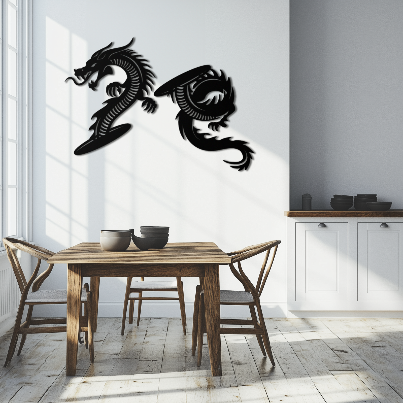 Yin Yang Dragon Duo Metal Wall Art – Eastern-Inspired Black Steel Decor for Modern, Zen and Asian-Themed Interiors- KAF464