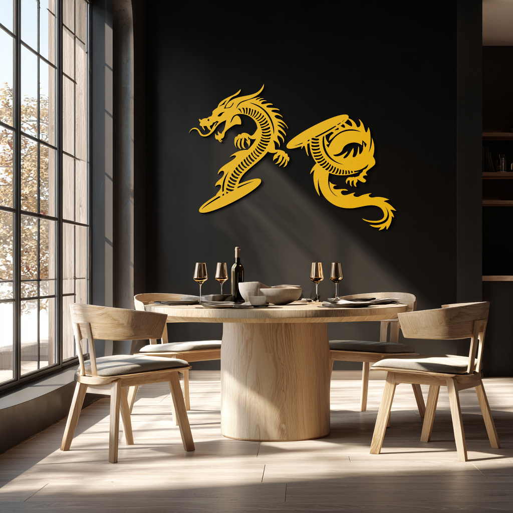 Yin Yang Dragon Duo Metal Wall Art – Eastern-Inspired Black Steel Decor for Modern, Zen and Asian-Themed Interiors- KAF464