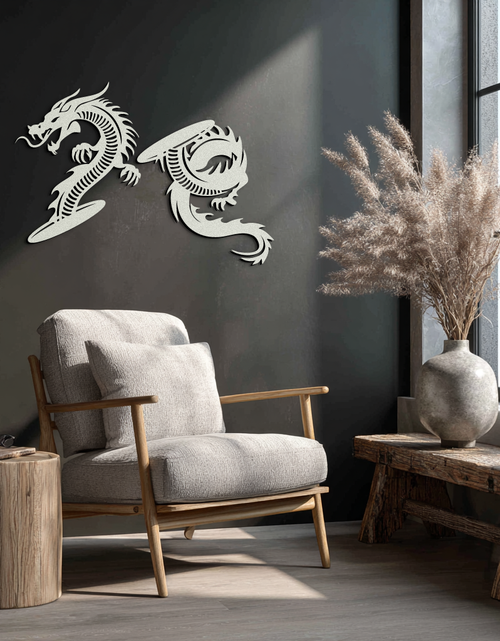 Load image into Gallery viewer, Yin Yang Dragon Duo Metal Wall Art – Eastern-Inspired Black Steel Decor for Modern, Zen and Asian-Themed Interiors- KAF464
