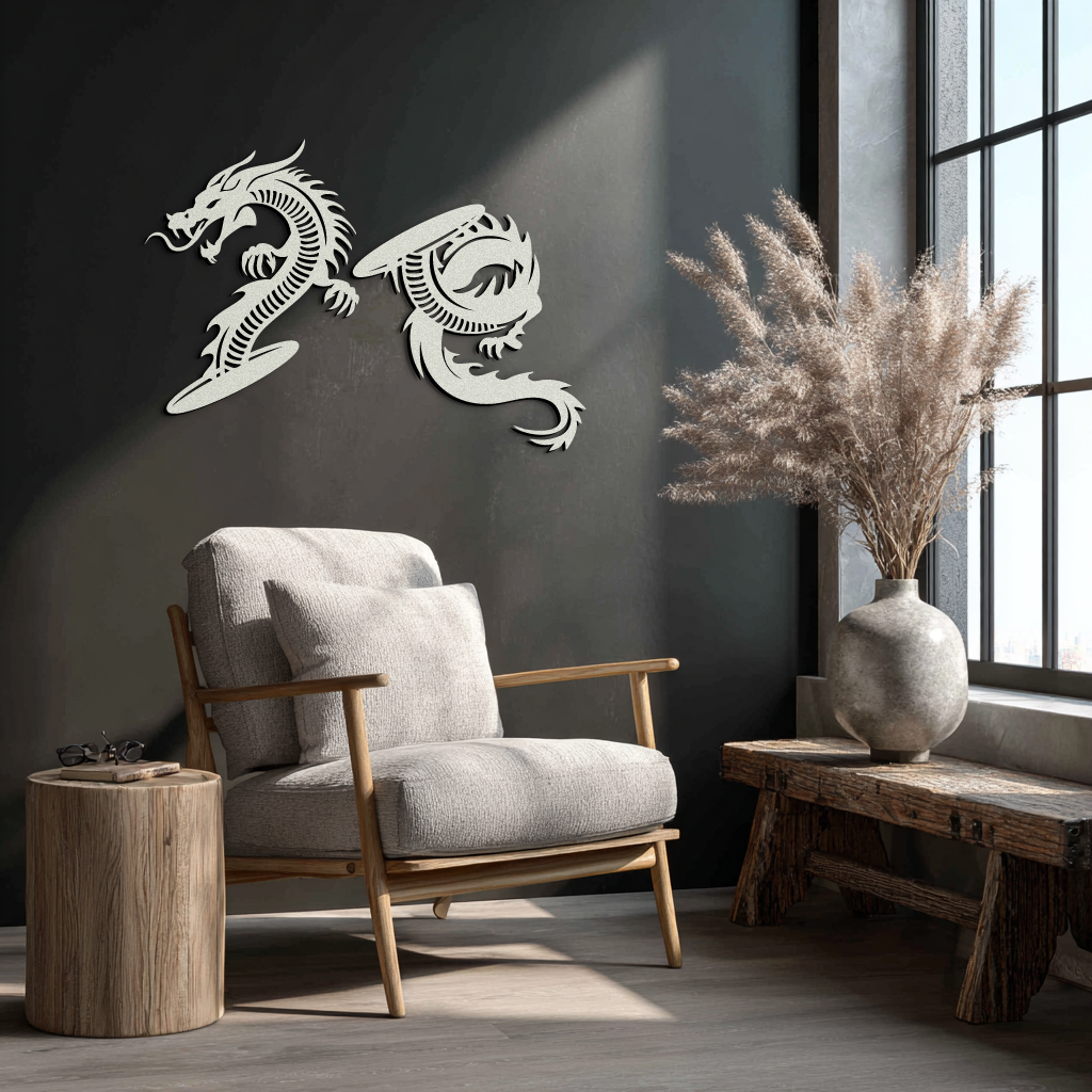 Yin Yang Dragon Duo Metal Wall Art – Eastern-Inspired Black Steel Decor for Modern, Zen and Asian-Themed Interiors- KAF464