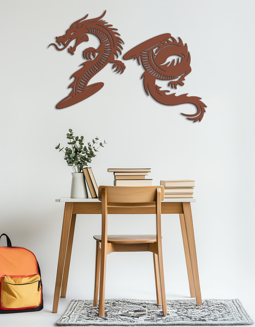 Load image into Gallery viewer, Yin Yang Dragon Duo Metal Wall Art – Eastern-Inspired Black Steel Decor for Modern, Zen and Asian-Themed Interiors- KAF464
