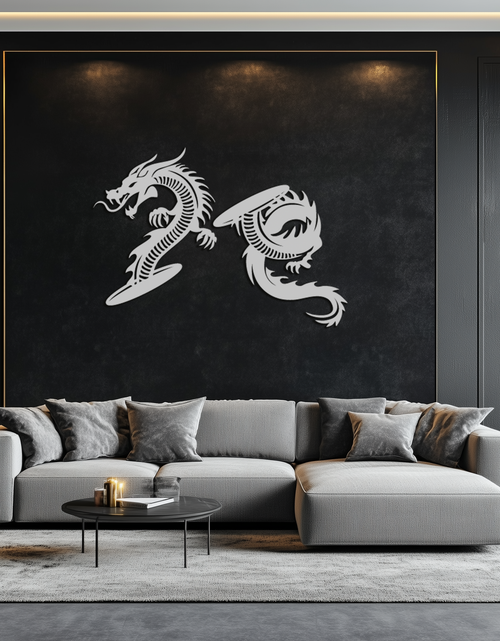 Load image into Gallery viewer, Yin Yang Dragon Duo Metal Wall Art – Eastern-Inspired Black Steel Decor for Modern, Zen and Asian-Themed Interiors- KAF464