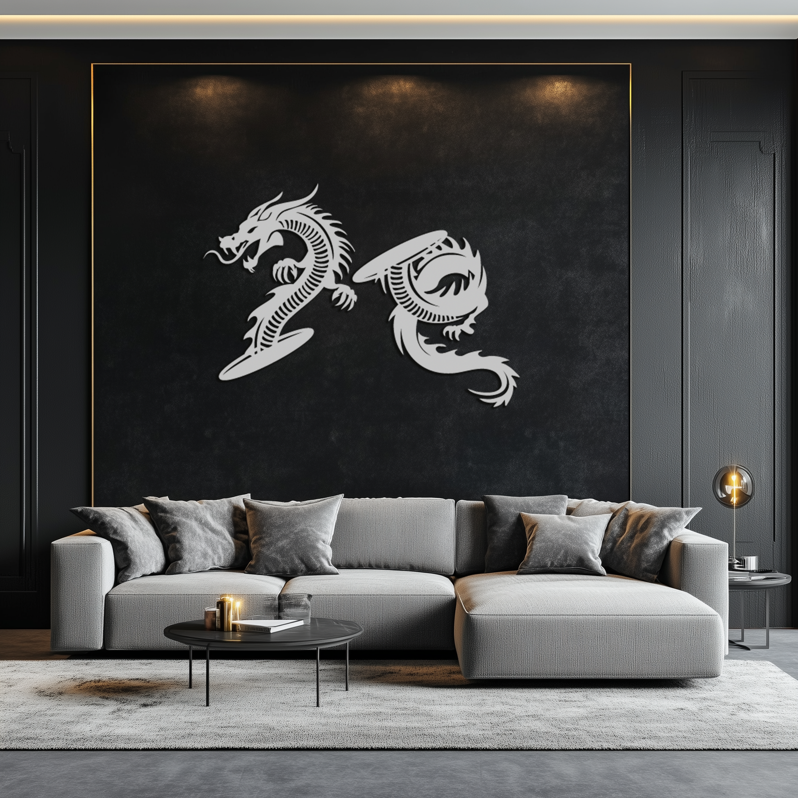 Yin Yang Dragon Duo Metal Wall Art – Eastern-Inspired Black Steel Decor for Modern, Zen and Asian-Themed Interiors- KAF464