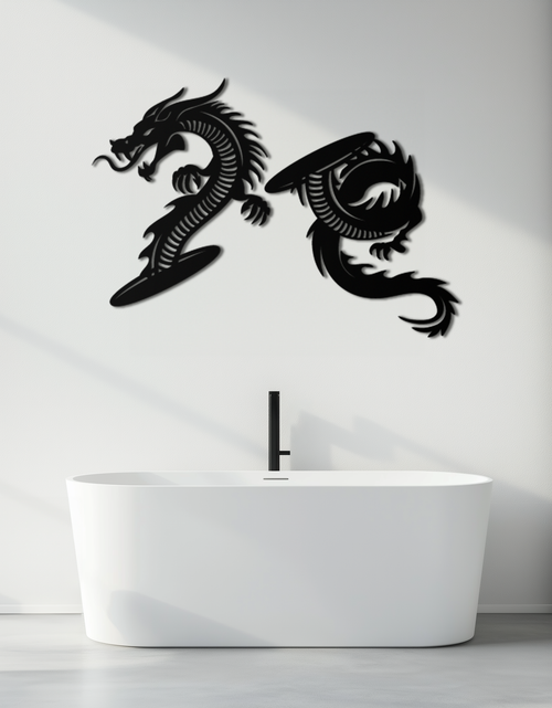 Load image into Gallery viewer, Yin Yang Dragon Duo Metal Wall Art – Eastern-Inspired Black Steel Decor for Modern, Zen and Asian-Themed Interiors- KAF464