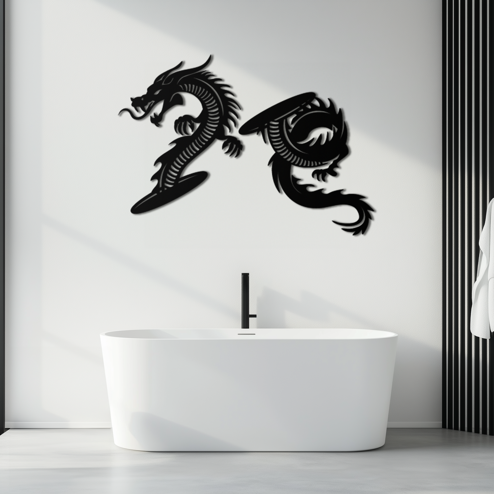 Yin Yang Dragon Duo Metal Wall Art – Eastern-Inspired Black Steel Decor for Modern, Zen and Asian-Themed Interiors- KAF464