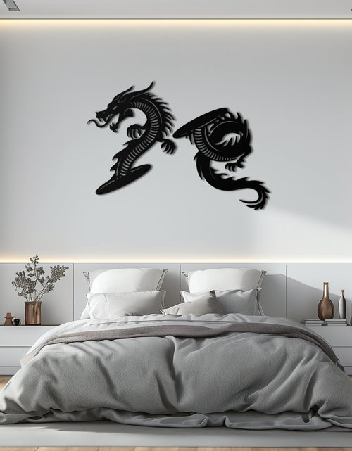 Load image into Gallery viewer, Yin Yang Dragon Duo Metal Wall Art – Eastern-Inspired Black Steel Decor for Modern, Zen and Asian-Themed Interiors- KAF464