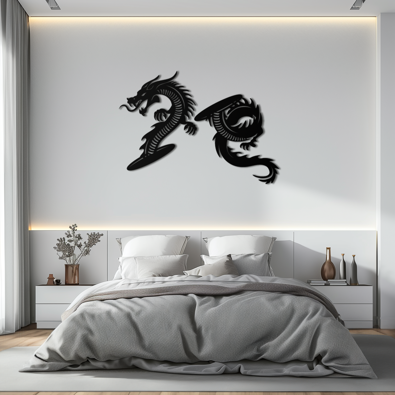 Yin Yang Dragon Duo Metal Wall Art – Eastern-Inspired Black Steel Decor for Modern, Zen and Asian-Themed Interiors- KAF464