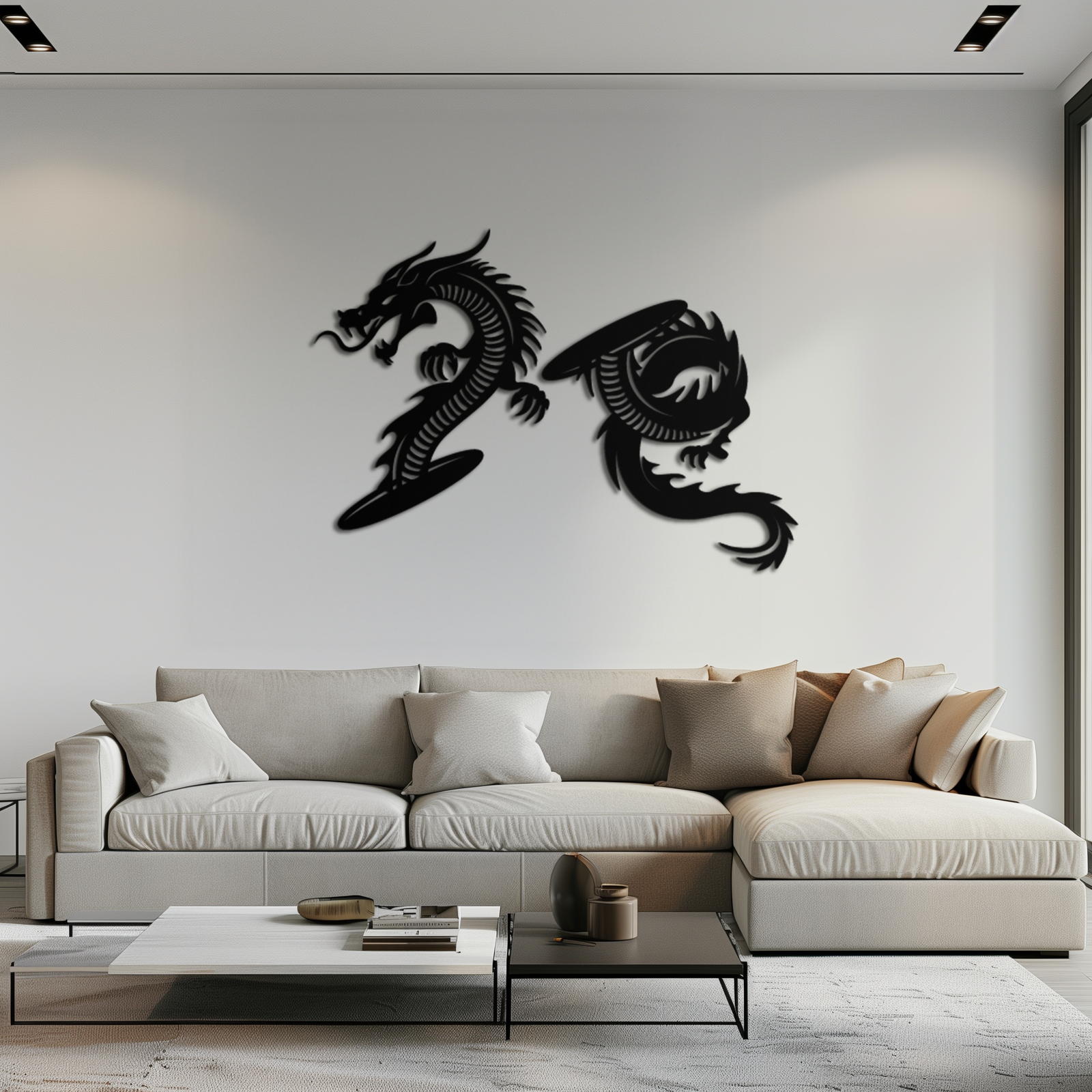 Yin Yang Dragon Duo Metal Wall Art – Eastern-Inspired Black Steel Decor for Modern, Zen and Asian-Themed Interiors- KAF464