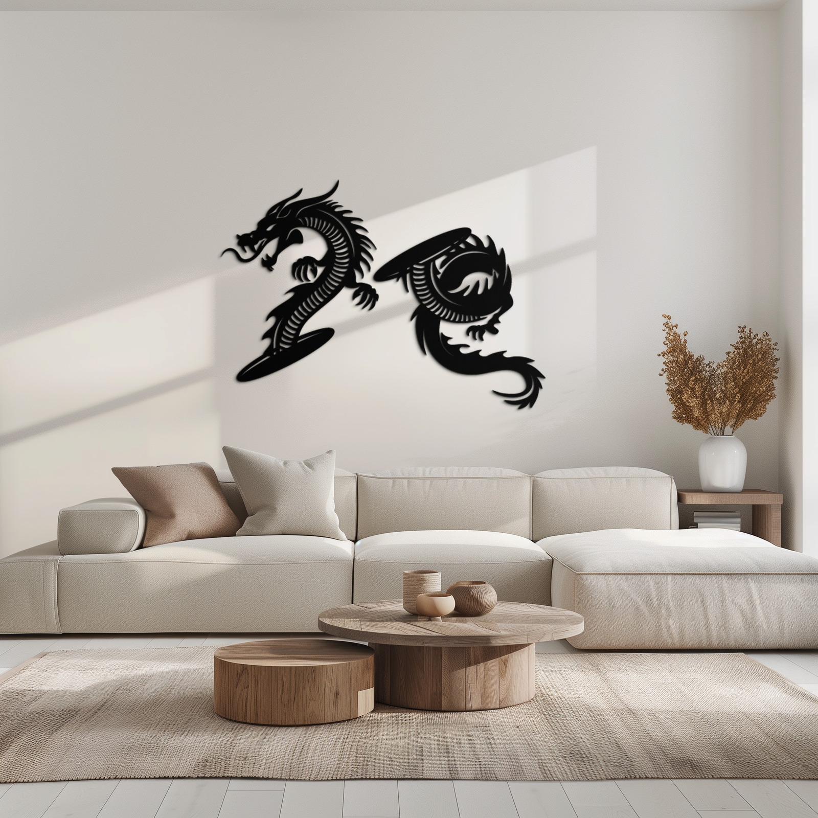 Yin Yang Dragon Duo Metal Wall Art – Eastern-Inspired Black Steel Decor for Modern, Zen and Asian-Themed Interiors- KAF464