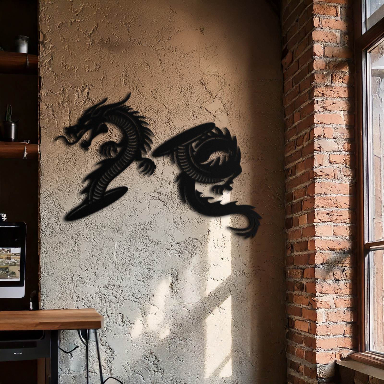 Yin Yang Dragon Duo Metal Wall Art – Eastern-Inspired Black Steel Decor for Modern, Zen and Asian-Themed Interiors- KAF464