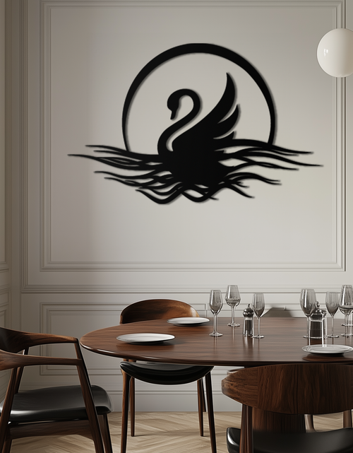 Load image into Gallery viewer, Elegant Swan on Lake Metal Wall Art – Serene Black Steel Decor for Modern, Nature-Inspired Home Interiors- KAF465