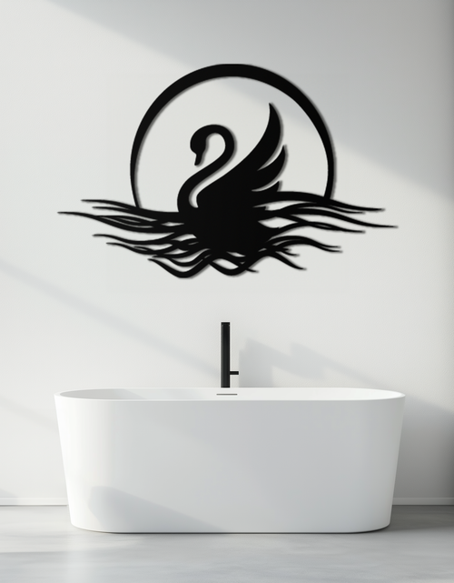 Load image into Gallery viewer, Elegant Swan on Lake Metal Wall Art – Serene Black Steel Decor for Modern, Nature-Inspired Home Interiors- KAF465