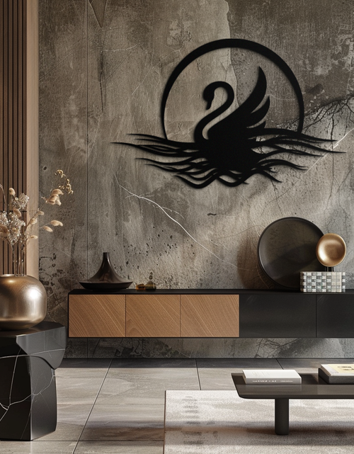 Load image into Gallery viewer, Elegant Swan on Lake Metal Wall Art – Serene Black Steel Decor for Modern, Nature-Inspired Home Interiors- KAF465