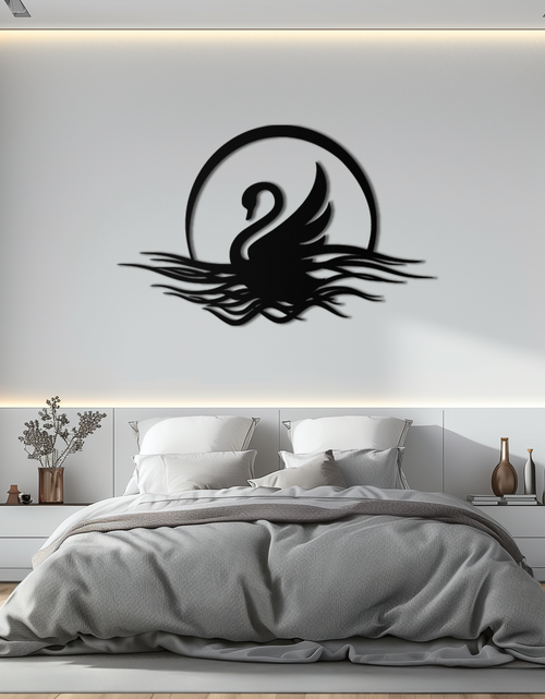 Load image into Gallery viewer, Elegant Swan on Lake Metal Wall Art – Serene Black Steel Decor for Modern, Nature-Inspired Home Interiors- KAF465
