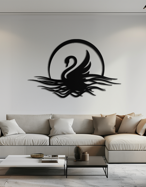 Load image into Gallery viewer, Elegant Swan on Lake Metal Wall Art – Serene Black Steel Decor for Modern, Nature-Inspired Home Interiors- KAF465