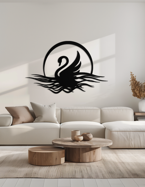 Load image into Gallery viewer, Elegant Swan on Lake Metal Wall Art – Serene Black Steel Decor for Modern, Nature-Inspired Home Interiors- KAF465
