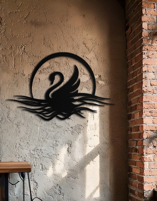 Load image into Gallery viewer, Elegant Swan on Lake Metal Wall Art – Serene Black Steel Decor for Modern, Nature-Inspired Home Interiors- KAF465