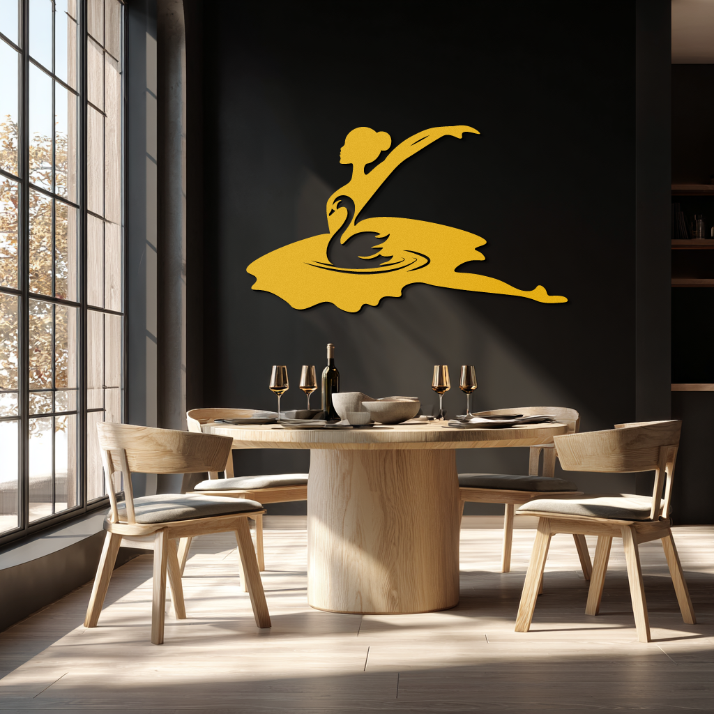 Ballet Dancer with Swan Silhouette Metal Wall Art – Elegant Black Steel Decor for Ballet Studios, Bedrooms, and Living Spaces- KAF466