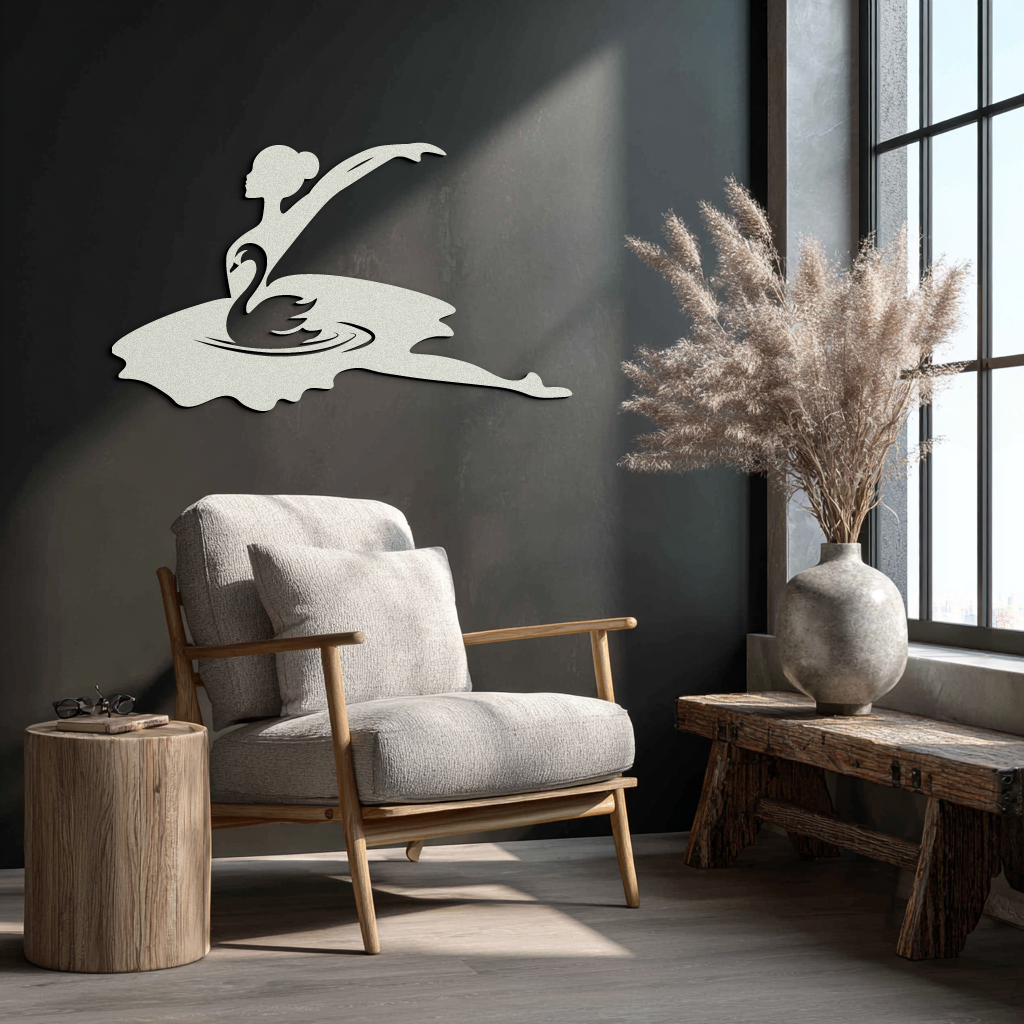 Ballet Dancer with Swan Silhouette Metal Wall Art – Elegant Black Steel Decor for Ballet Studios, Bedrooms, and Living Spaces- KAF466
