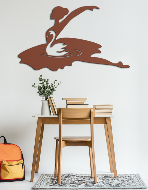 Load image into Gallery viewer, Ballet Dancer with Swan Silhouette Metal Wall Art – Elegant Black Steel Decor for Ballet Studios, Bedrooms, and Living Spaces- KAF466