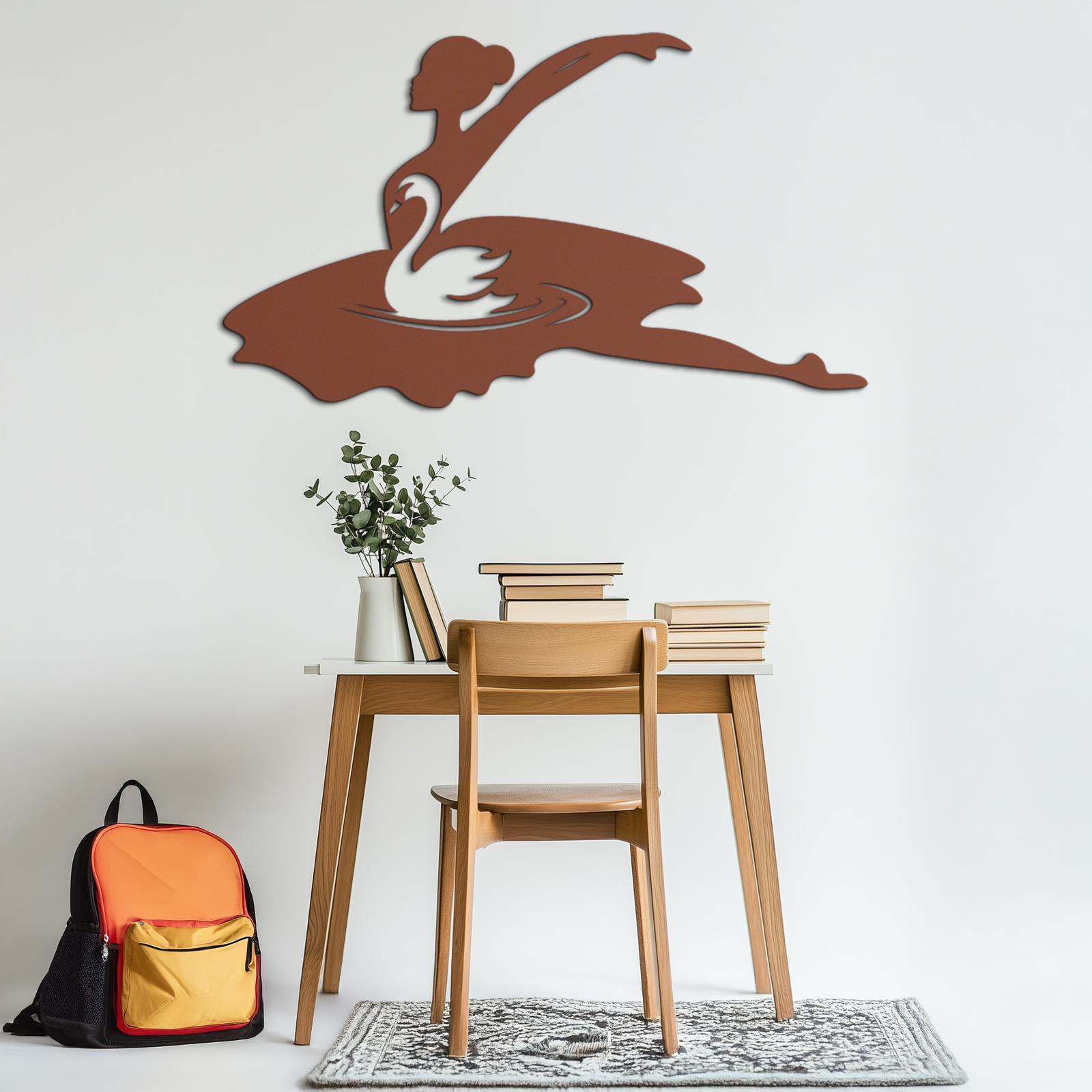 Ballet Dancer with Swan Silhouette Metal Wall Art – Elegant Black Steel Decor for Ballet Studios, Bedrooms, and Living Spaces- KAF466