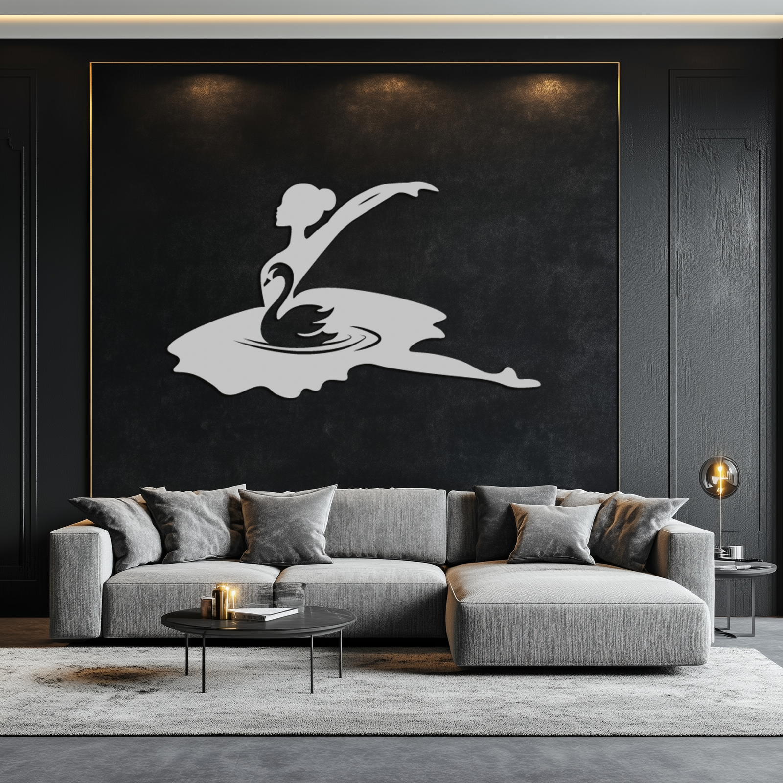 Ballet Dancer with Swan Silhouette Metal Wall Art – Elegant Black Steel Decor for Ballet Studios, Bedrooms, and Living Spaces- KAF466