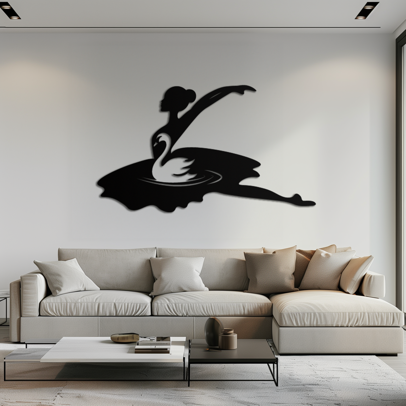 Ballet Dancer with Swan Silhouette Metal Wall Art – Elegant Black Steel Decor for Ballet Studios, Bedrooms, and Living Spaces- KAF466