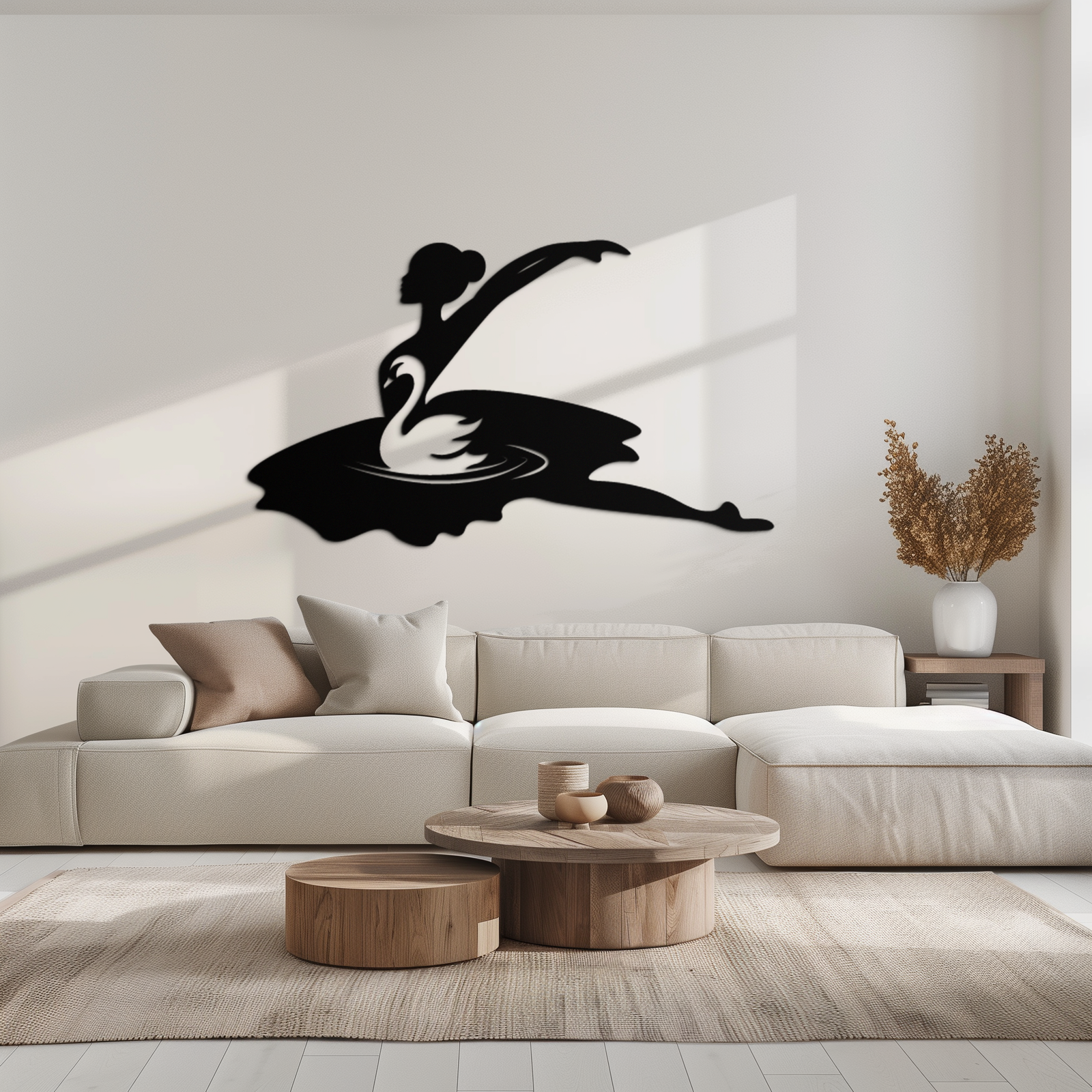 Ballet Dancer with Swan Silhouette Metal Wall Art – Elegant Black Steel Decor for Ballet Studios, Bedrooms, and Living Spaces- KAF466