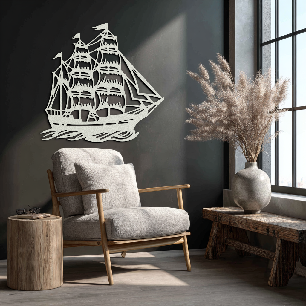 Nordic Viking Ship Metal Wall Art - Norse-Inspired Steel Decor- KAF470