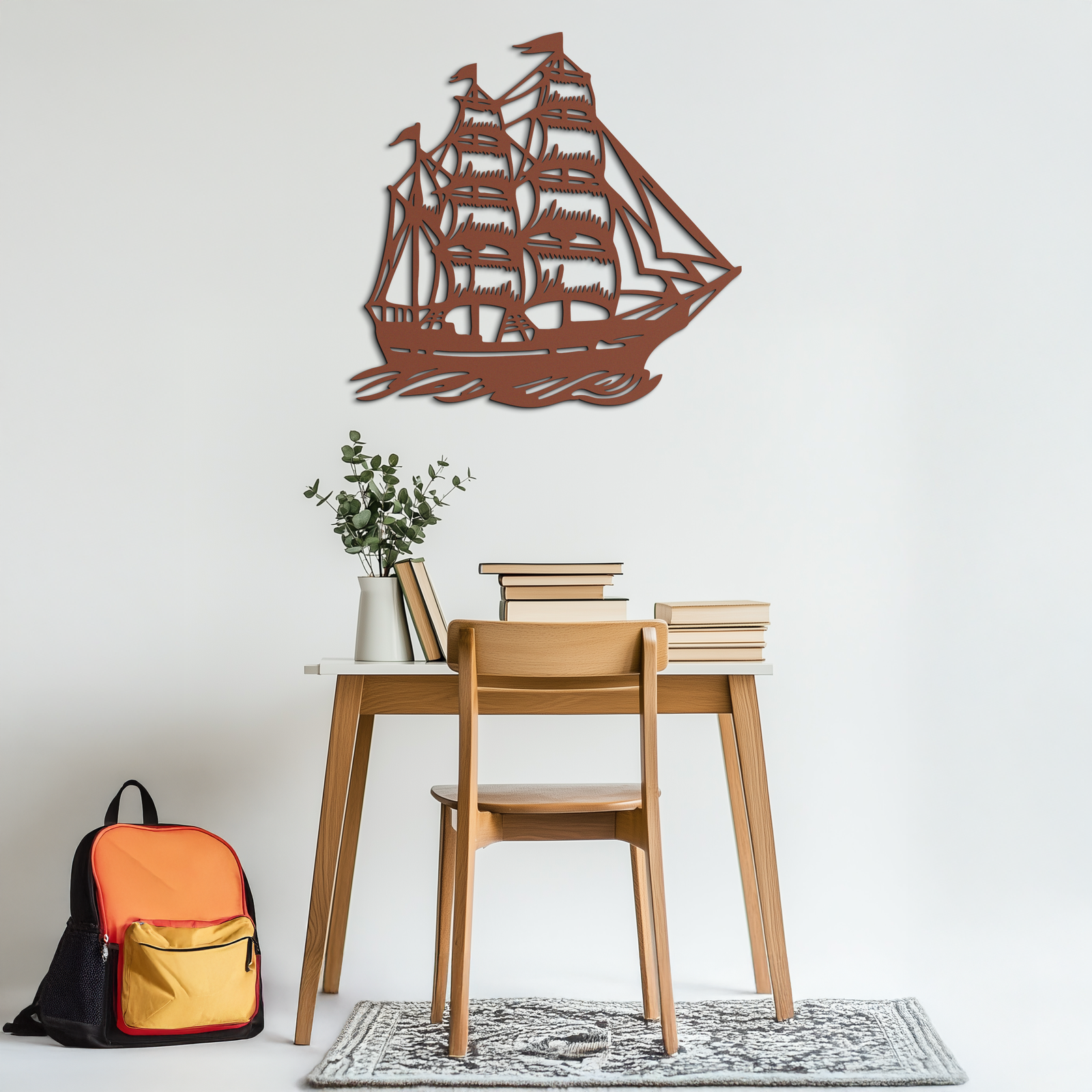Nordic Viking Ship Metal Wall Art - Norse-Inspired Steel Decor- KAF470