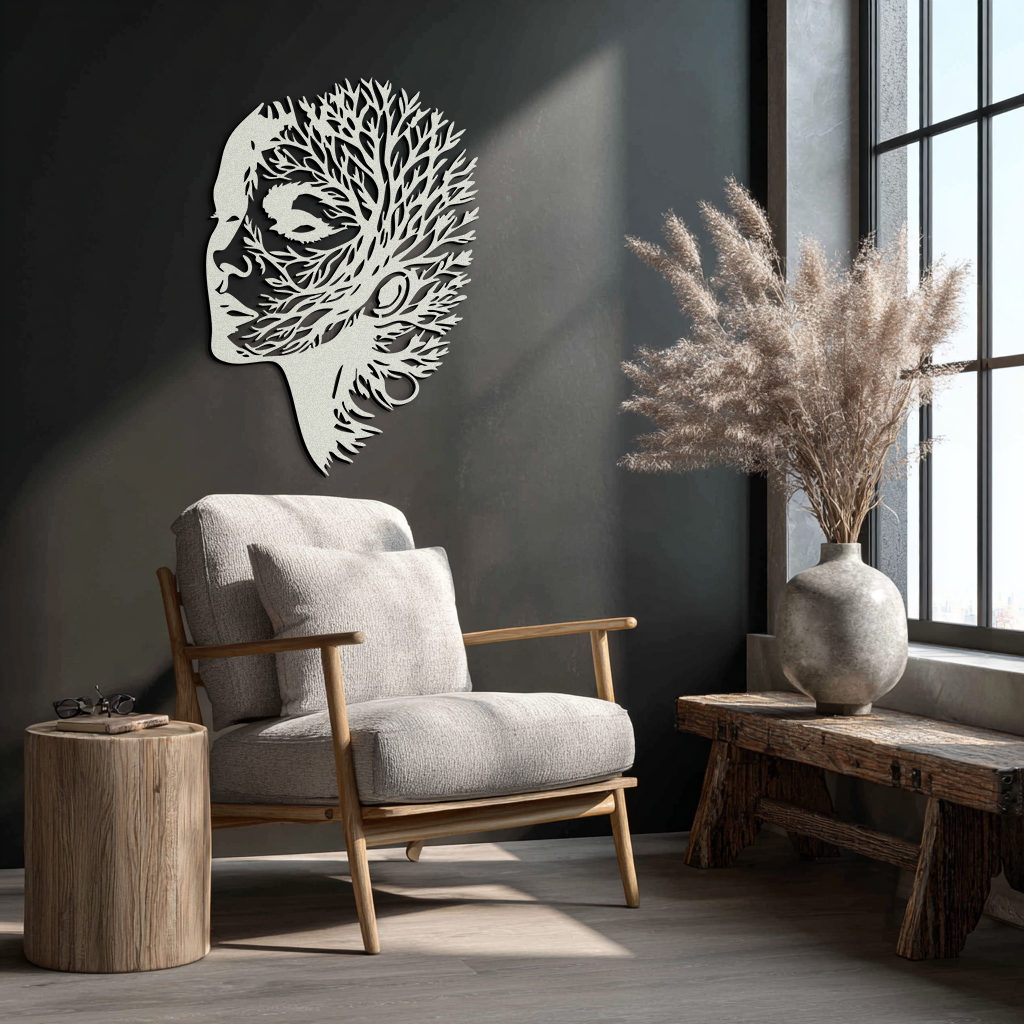 Tree Woman Metal Wall Art - Nature-Inspired Female Silhouette Decor- KAF472