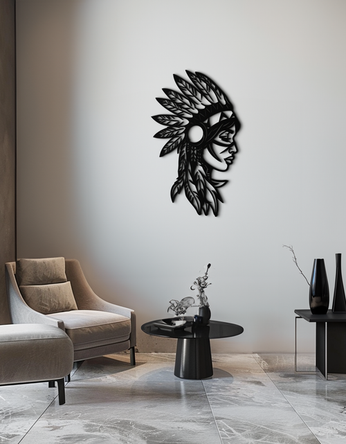 Load image into Gallery viewer, Native American Woman Metal Wall Art - Tribal Female Silhouette Steel Decor- KAF479