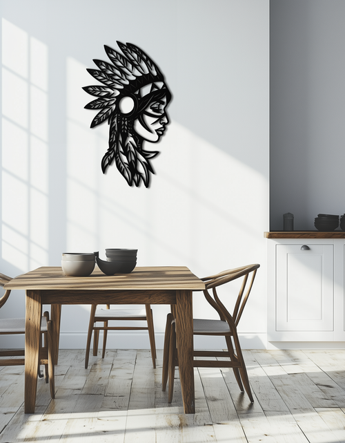 Load image into Gallery viewer, Native American Woman Metal Wall Art - Tribal Female Silhouette Steel Decor- KAF479