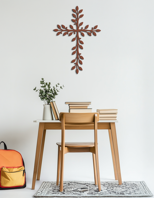 Load image into Gallery viewer, Leaf Cross Metal Wall Art - Elegant Botanical Christian Home Decor- KAF482