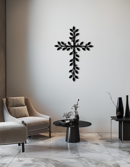 Load image into Gallery viewer, Leaf Cross Metal Wall Art - Elegant Botanical Christian Home Decor- KAF482