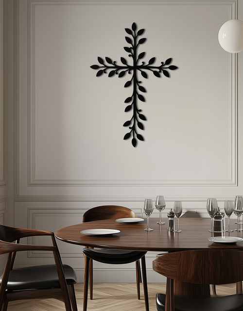 Load image into Gallery viewer, Leaf Cross Metal Wall Art - Elegant Botanical Christian Home Decor- KAF482