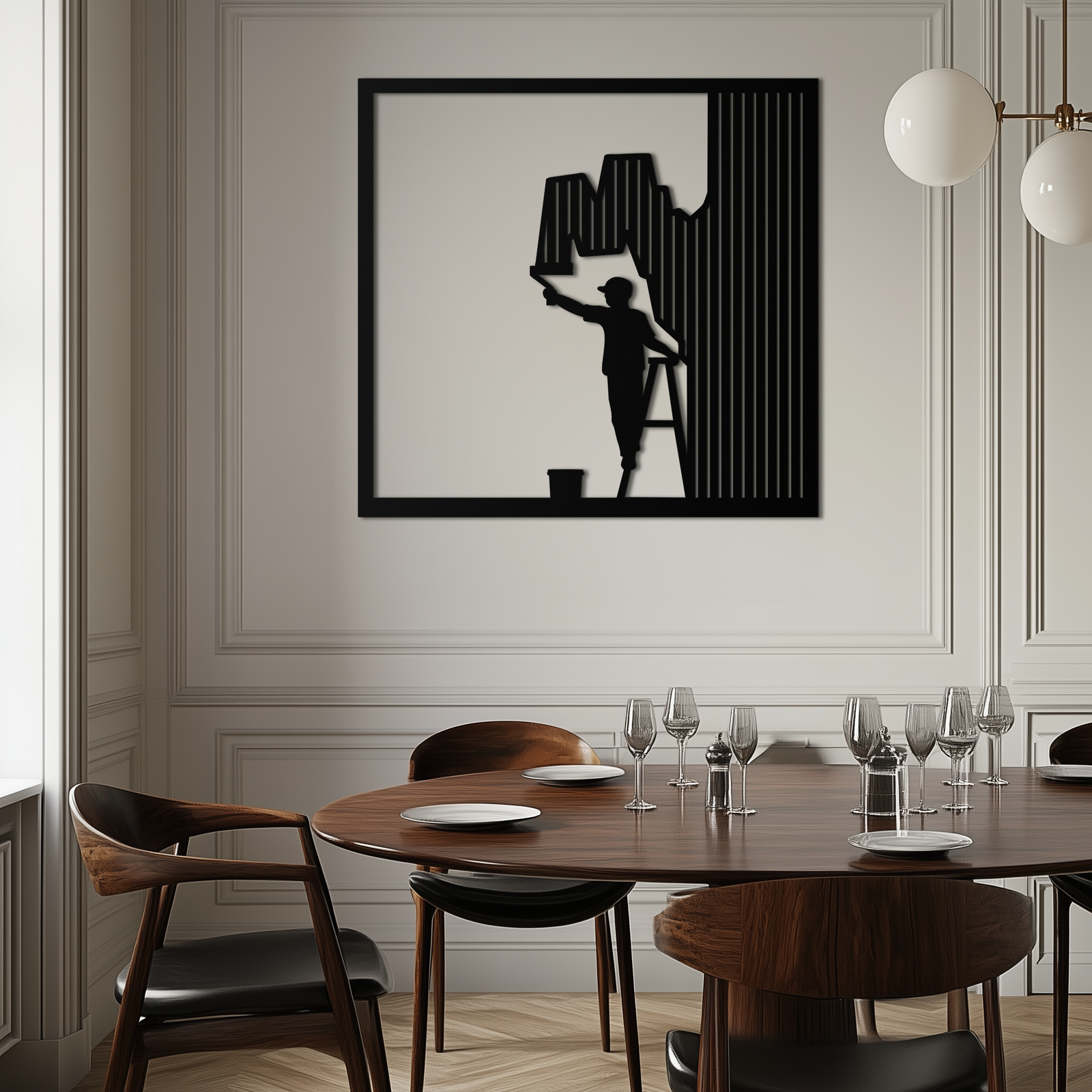 Painter Silhouette Metal Wall Art – Black Steel Artistic Home Decor- KAF489