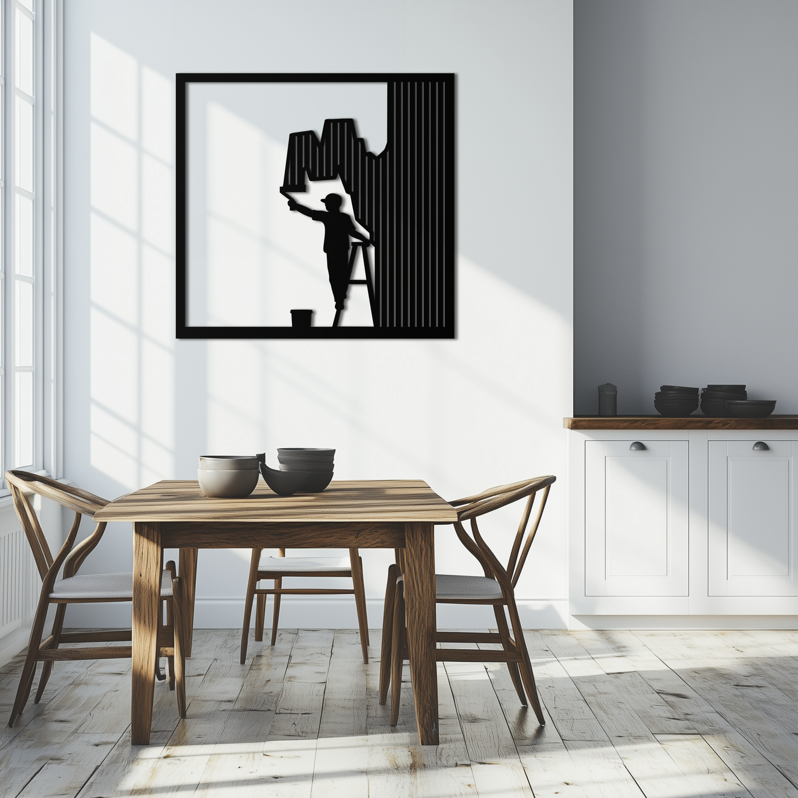 Painter Silhouette Metal Wall Art – Black Steel Artistic Home Decor- KAF489
