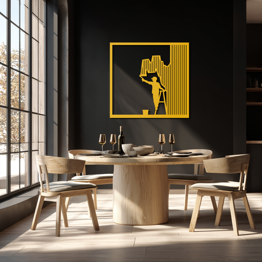 Painter Silhouette Metal Wall Art – Black Steel Artistic Home Decor- KAF489