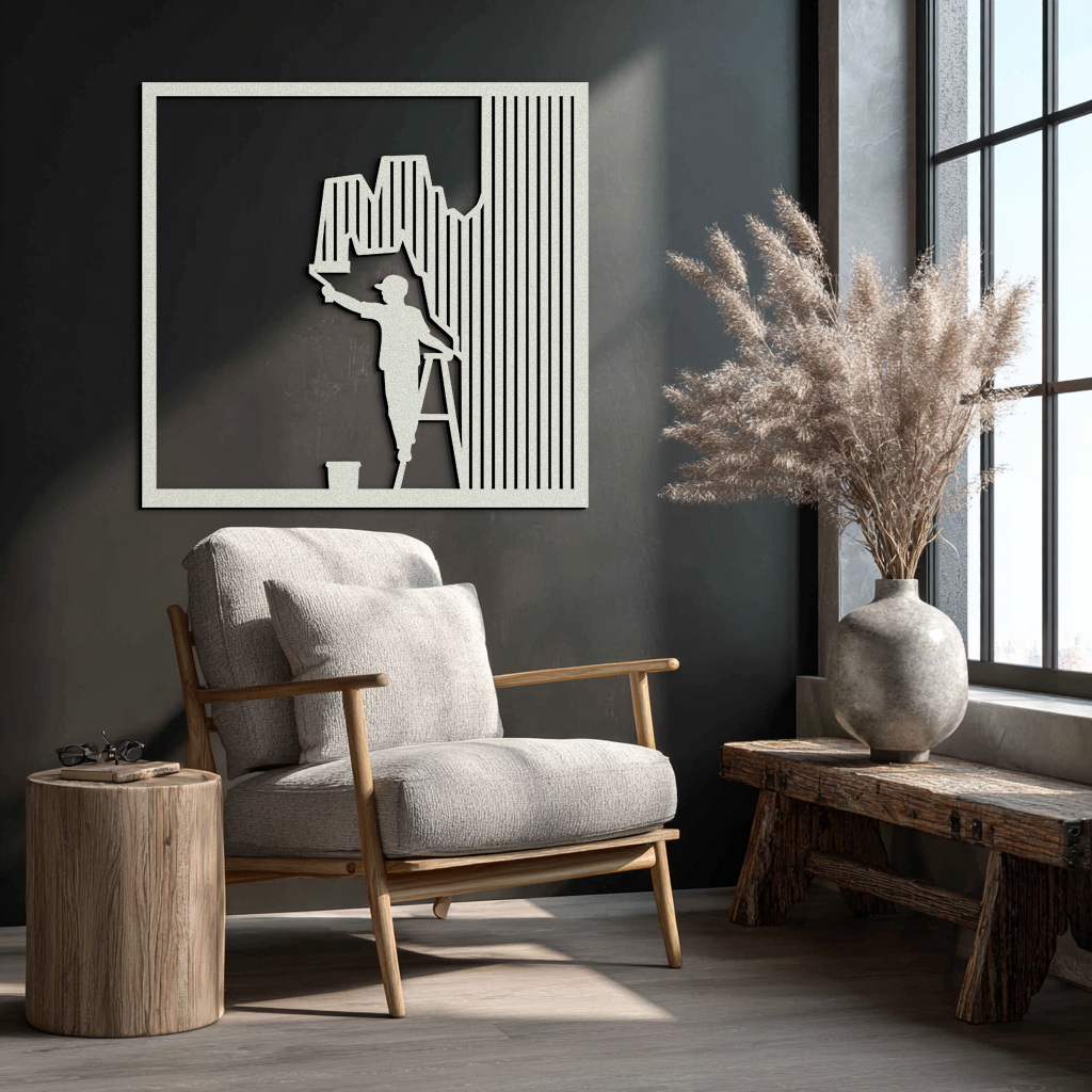 Painter Silhouette Metal Wall Art – Black Steel Artistic Home Decor- KAF489