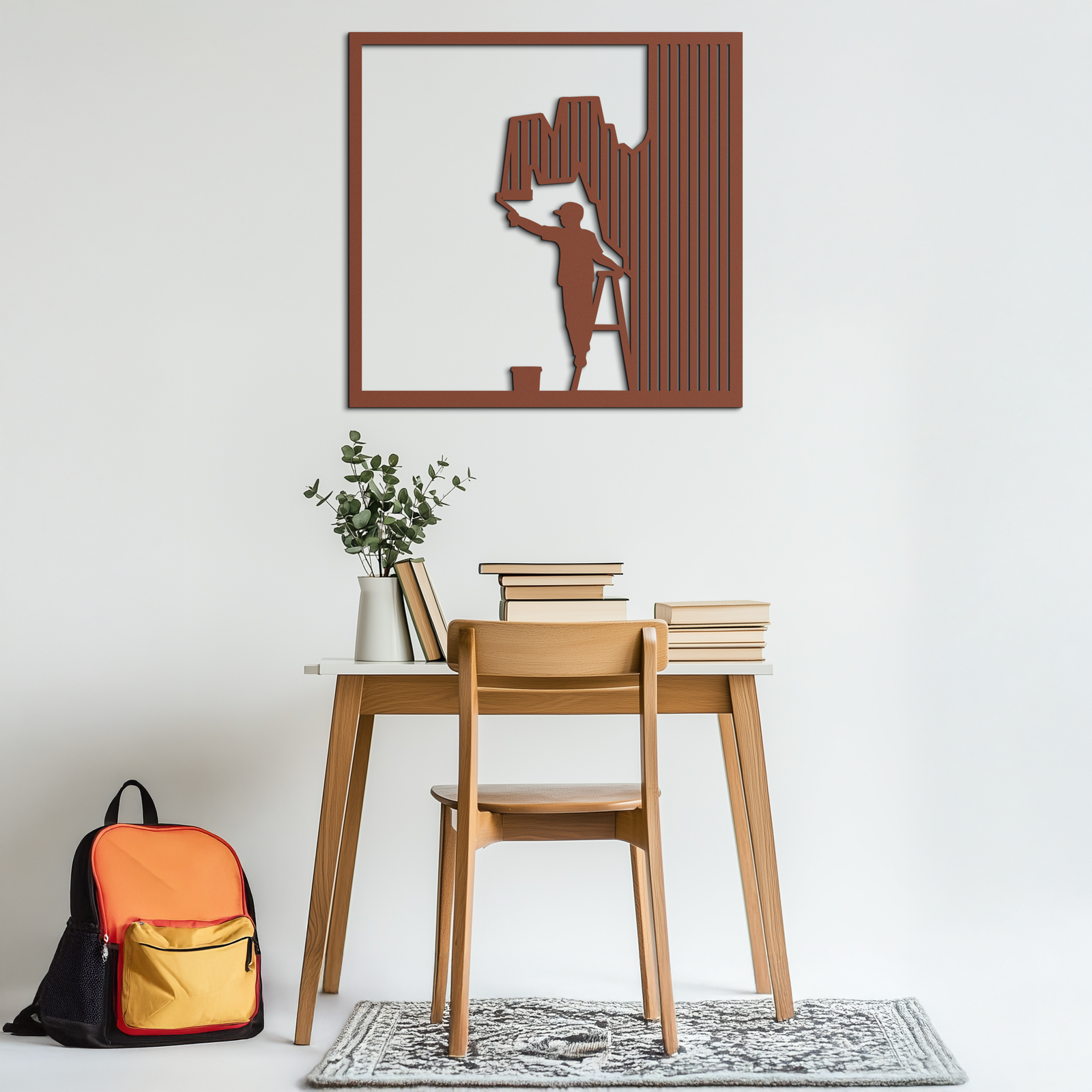 Painter Silhouette Metal Wall Art – Black Steel Artistic Home Decor- KAF489