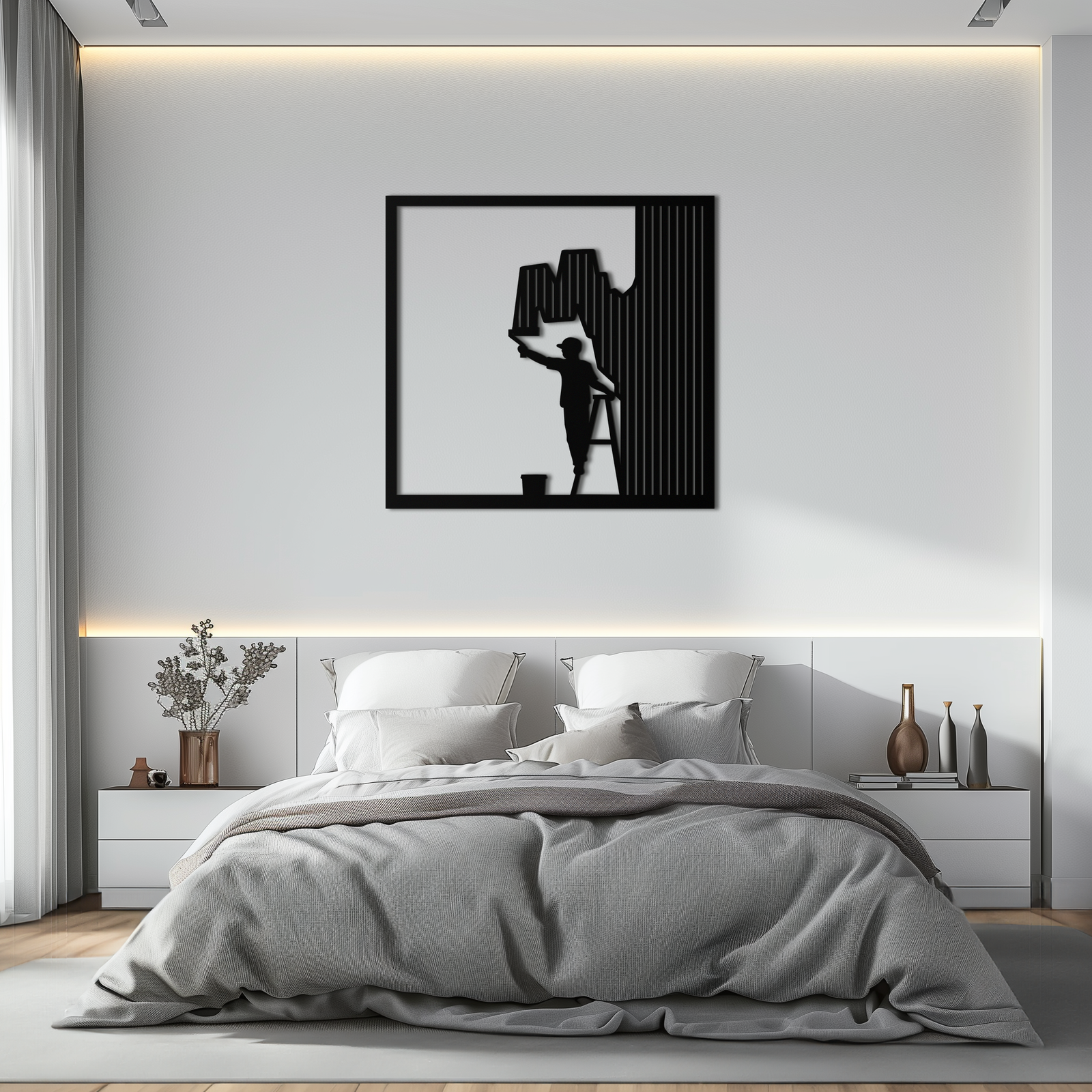 Painter Silhouette Metal Wall Art – Black Steel Artistic Home Decor- KAF489